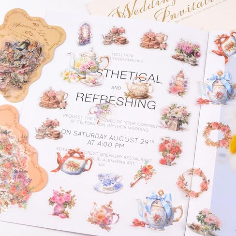 ملصقات كوب الشاي ، 150pcs Pet Pet Vintage Mini Teacup Stickers Teat Time Party Favors لزجاجات المياه Scrapbooking Luggage Phone Phone Phone in Kuwait