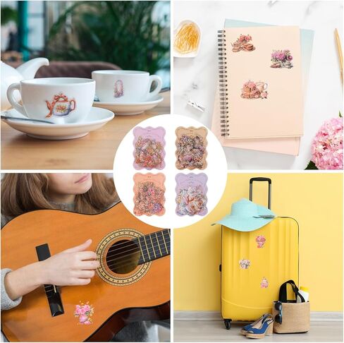 ملصقات كوب الشاي ، 150pcs Pet Pet Vintage Mini Teacup Stickers Teat Time Party Favors لزجاجات المياه Scrapbooking Luggage Phone Phone Phone in Kuwait