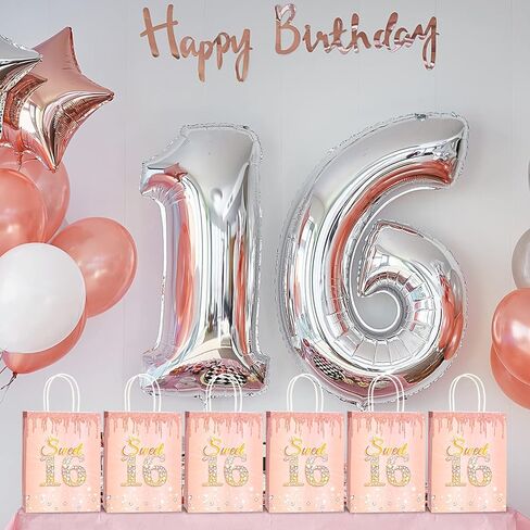 Teling 18 Pcs Sweet 16 Party Favors Sweet 16th Birthday Gift Bags Goodie Candy Treat Bags with Handle Decorations for 16th Birthday Party Supplies(Rose Gold) in Saudi Arabia