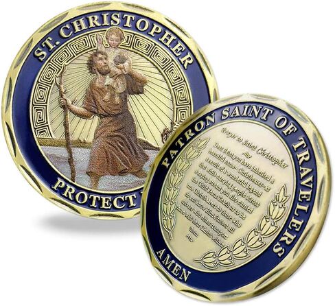 St Christopher Challenge Coin Protect Us Patron Saint of Travelers Prayer Safety St Christopher Car Medal Commemorative Gift in Saudi Arabia