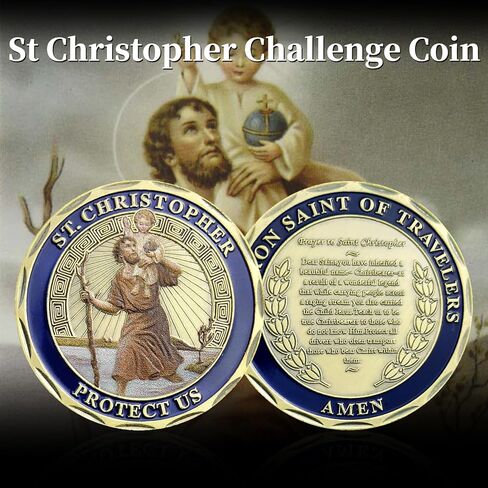 St Christopher Challenge Coin Protect Us Patron Saint of Travelers Prayer Safety St Christopher Car Medal Commemorative Gift in Saudi Arabia