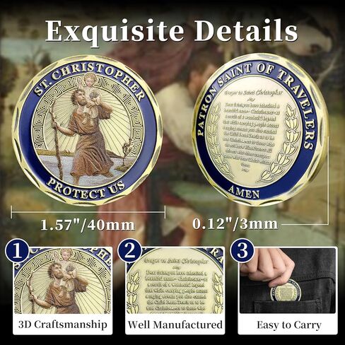 St Christopher Challenge Coin Protect Us Patron Saint of Travelers Prayer Safety St Christopher Car Medal Commemorative Gift in Saudi Arabia