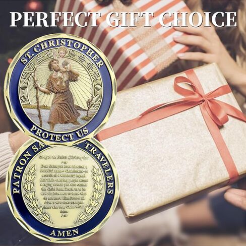 St Christopher Challenge Coin Protect Us Patron Saint of Travelers Prayer Safety St Christopher Car Medal Commemorative Gift in Saudi Arabia