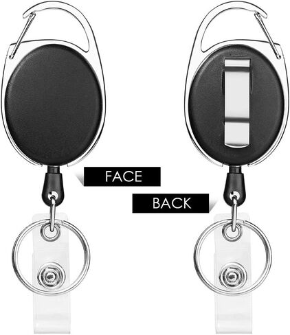 Retractable Badge Holder with Carabiner Reel Clip and Key Ring for ID Card Key Keychain Holders Black 10 Pieces by Moever in Saudi Arabia