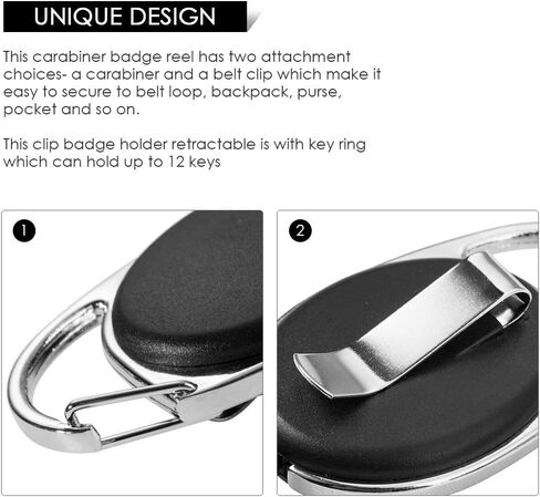 Retractable Badge Holder with Carabiner Reel Clip and Key Ring for ID Card Key Keychain Holders Black 10 Pieces by Moever in Saudi Arabia