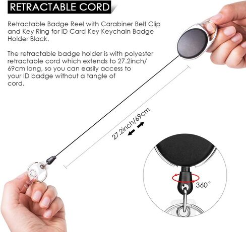 Retractable Badge Holder with Carabiner Reel Clip and Key Ring for ID Card Key Keychain Holders Black 10 Pieces by Moever in Saudi Arabia