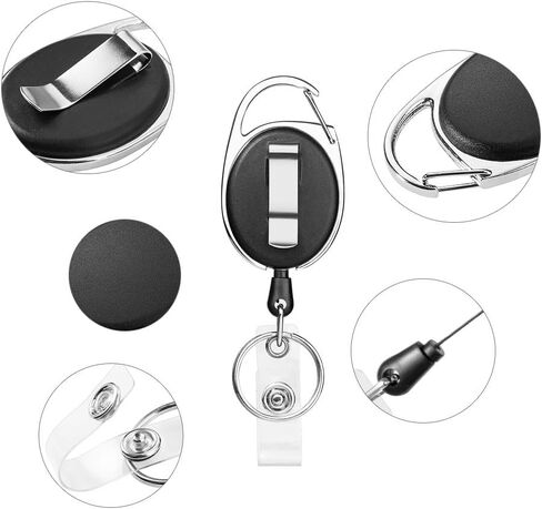 Retractable Badge Holder with Carabiner Reel Clip and Key Ring for ID Card Key Keychain Holders Black 10 Pieces by Moever in Saudi Arabia