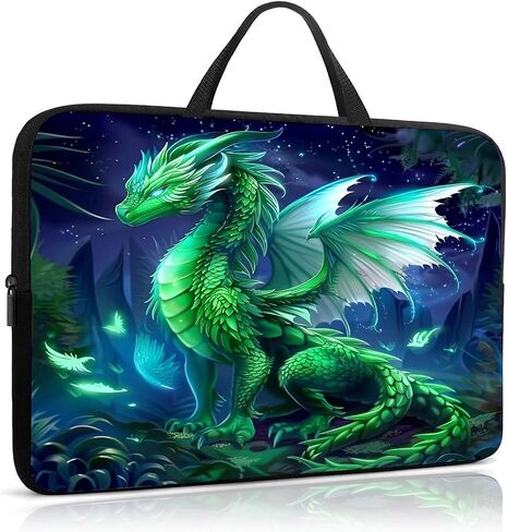 Laptop Sleeve Case 13-14 Inch, Shockproof Protective Cover, Durable Water-Resistant Bag Compatible for MacBook, HP, Lenovo, Dell, ASUS, Green Dragon Design in Saudi Arabia