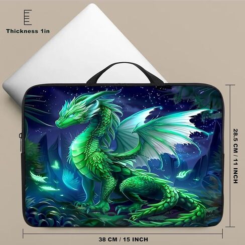 Laptop Sleeve Case 13-14 Inch, Shockproof Protective Cover, Durable Water-Resistant Bag Compatible for MacBook, HP, Lenovo, Dell, ASUS, Green Dragon Design in Saudi Arabia