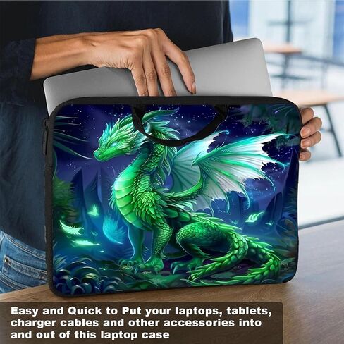 Laptop Sleeve Case 13-14 Inch, Shockproof Protective Cover, Durable Water-Resistant Bag Compatible for MacBook, HP, Lenovo, Dell, ASUS, Green Dragon Design in Saudi Arabia