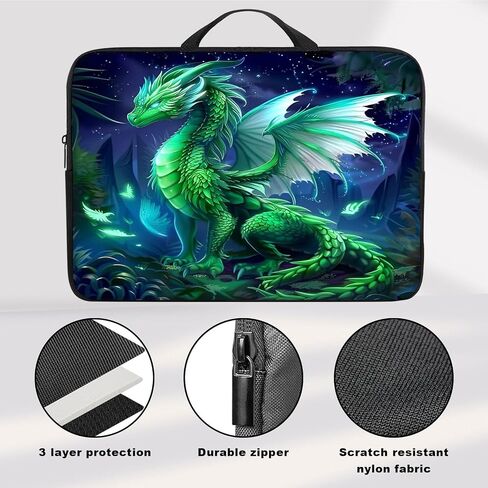 Laptop Sleeve Case 13-14 Inch, Shockproof Protective Cover, Durable Water-Resistant Bag Compatible for MacBook, HP, Lenovo, Dell, ASUS, Green Dragon Design in Saudi Arabia