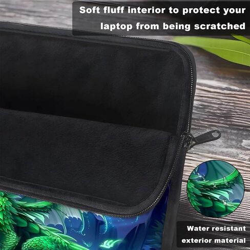 Laptop Sleeve Case 13-14 Inch, Shockproof Protective Cover, Durable Water-Resistant Bag Compatible for MacBook, HP, Lenovo, Dell, ASUS, Green Dragon Design in Saudi Arabia