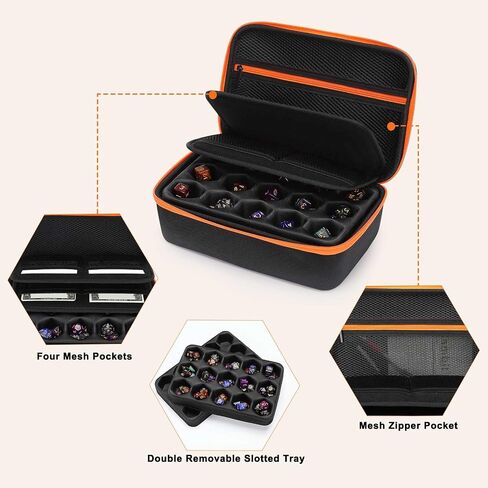 MOSISO Dice Case Compatible with DND Set, Role Playing Dices Organizer Case Compatible with D&D Dungeons and Dragons TTRPG Table Games, Storage Bag with Double Removable Slotted Tray & Handle, Black in Saudi Arabia