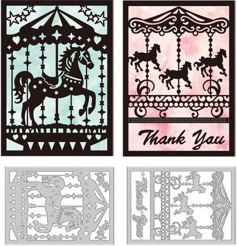 Carousel Frame Die Cuts for Card Making, Carbon Steel Cutting Dies Stencils Scrapbooking Merry-Go-Round Frame Embossing Template Dies for Birthday Party Greeting Paper Card Photo Album in Kuwait