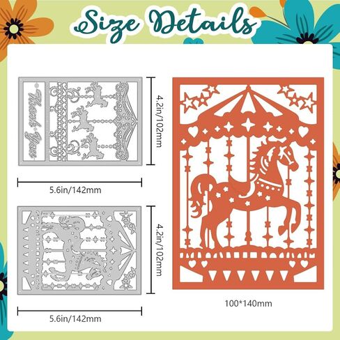 Carousel Frame Die Cuts for Card Making, Carbon Steel Cutting Dies Stencils Scrapbooking Merry-Go-Round Frame Embossing Template Dies for Birthday Party Greeting Paper Card Photo Album in Kuwait