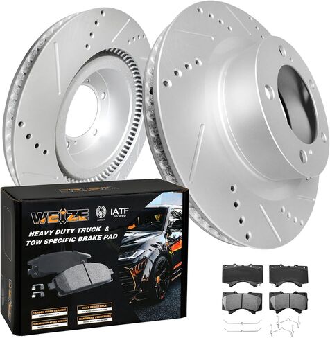 WEIZE Front Carbon Fiber Ceremic Brake Pad & Drilled Slotted Rotors Kit, Compatible with Jeep Compass/Patriot Dodge Caliber Avenger in Saudi Arabia