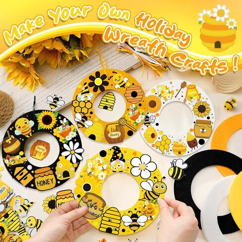 32 مجموعة من مجموعات إكليل الزهور الزنبركية DIY BEE WEETH KITS الصيف شعرت نحلة معلقة الزخارف الزخارف مع عباد الشمس عسل زهرة GNOM in Kuwait