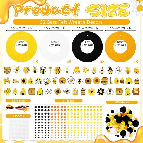 32 مجموعة من مجموعات إكليل الزهور الزنبركية DIY BEE WEETH KITS الصيف شعرت نحلة معلقة الزخارف الزخارف مع عباد الشمس عسل زهرة GNOM in Kuwait