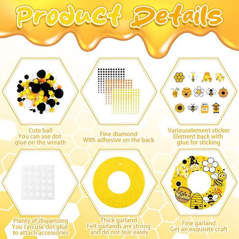 32 مجموعة من مجموعات إكليل الزهور الزنبركية DIY BEE WEETH KITS الصيف شعرت نحلة معلقة الزخارف الزخارف مع عباد الشمس عسل زهرة GNOM in Kuwait