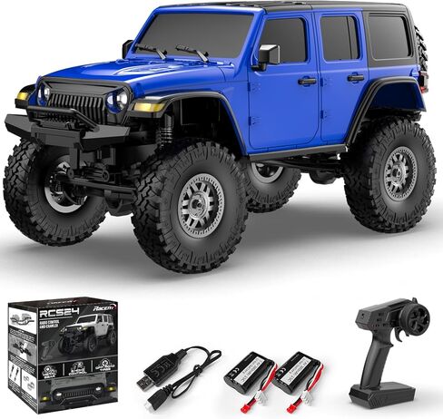RCS24 Off Road 1/24 RC Truck 4x4 Off Road Crawler Climbing Vehicle All Terrain RC Monster Truck Remote Control Car with Bright Headlight 2 Batteries Waterproof Hobby Toys RTR (Blue) in Kuwait
