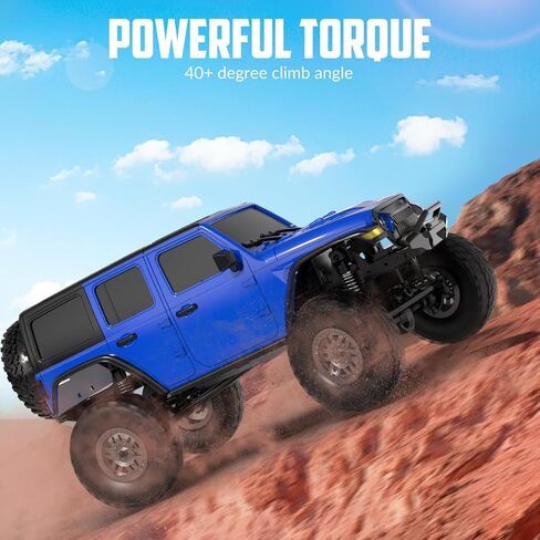 RCS24 Off Road 1/24 RC Truck 4x4 Off Road Crawler Climbing Vehicle All Terrain RC Monster Truck Remote Control Car with Bright Headlight 2 Batteries Waterproof Hobby Toys RTR (Blue) in Kuwait