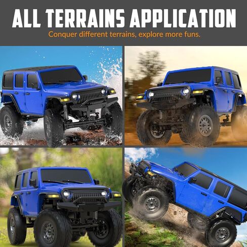 RCS24 Off Road 1/24 RC Truck 4x4 Off Road Crawler Climbing Vehicle All Terrain RC Monster Truck Remote Control Car with Bright Headlight 2 Batteries Waterproof Hobby Toys RTR (Blue) in Kuwait