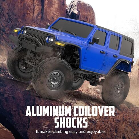 RCS24 Off Road 1/24 RC Truck 4x4 Off Road Crawler Climbing Vehicle All Terrain RC Monster Truck Remote Control Car with Bright Headlight 2 Batteries Waterproof Hobby Toys RTR (Blue) in Kuwait