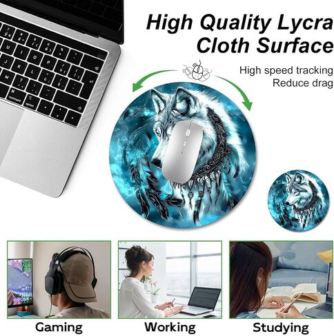 Dreamcather Wolf Design Failbative Fault Round Mouse Pad Posthetic for Desk Accessory ، Decore Mousepad Fun Decor in Kuwait