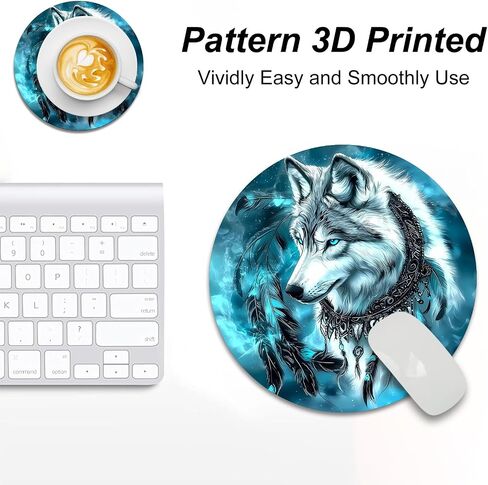 Dreamcather Wolf Design Failbative Fault Round Mouse Pad Posthetic for Desk Accessory ، Decore Mousepad Fun Decor in Kuwait