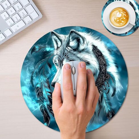 Dreamcather Wolf Design Failbative Fault Round Mouse Pad Posthetic for Desk Accessory ، Decore Mousepad Fun Decor in Kuwait