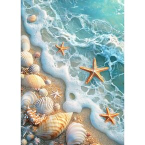 MEIYUDA Beach Diamond Painting Kits for Adults, 5D Seashell Starfish Diamond Art Kits for Beginners, Blue Ocean Beach DIY Gem Art Crystal Painting for Home Wall Decor and Present 12x16inch