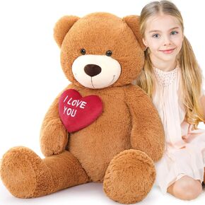 Giant Teddy Bear Stuffed Animal 52" - Big, Plush Teddy Bear with Heart for Kids Christmas Birthday & Valentine's Gift