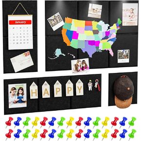 Cork Boards for Walls - 12 Pack 48"x36", Large Black Pin Bulletin Board for Walls with Removable Adhesive Tabs, Cork Board Tack Felt Board for Office or Home Push Pins