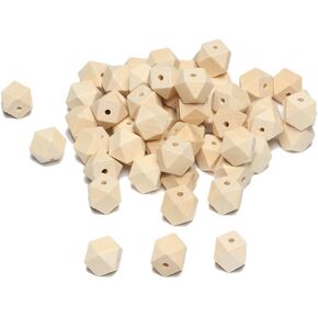 100Pcs Natural Geometric Polygon Wood Beads, Unfinished Wooden Loose Spacer Beads for Jewelry Making Garland Home Farmhouse Decoration 4 Sizes (10mm 12mm 16mm 20mm)