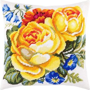 Brvsk Floral Needlepoint Kit for Adults and Beginners — Lovely Roses 16″ × 16″ with Clear, Precise Printed Design on Cotton Canvas; Includes 2 Needles, Yarn, and Easy-Read Chart