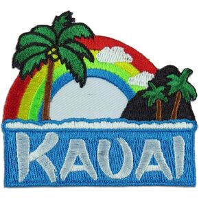 Hawaii I Love Kauai Rainbow Palm Iron-On Embroidery Applique Patch