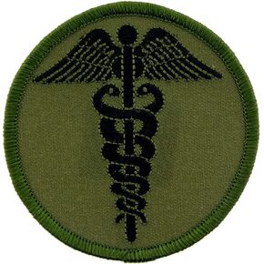 United States Army Medical Caduceus Patch, Subdued Woodland/Green, with Iron-On Adhesive