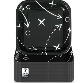 100 Pcs Football Dessert Plates Bulk 7 Inch Football Paper Plate Disposable Football Party Plate Square Football Dessert Plate for Game Day Birthday Baby Shower Home Decor Supplies (Game Day) in Kuwait