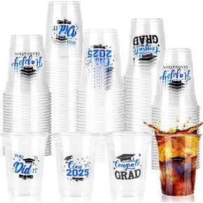 Graduation Cups, 16 oz Disposable Plastic Cup Class of 2025 Party Cups for Congrats Grad Graduation Party Supplies Tableware Decorations, 60 Pack(Blue)