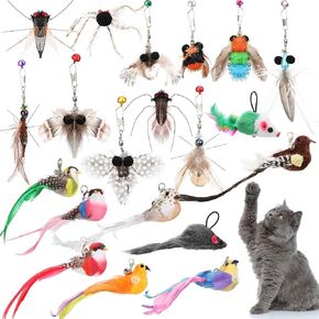 20 PCS Cat Feather Toys Rechill Bird Bird Simulation Mouse Cat Wand Toy Eldill Wand Affichments Pet Toy Petr