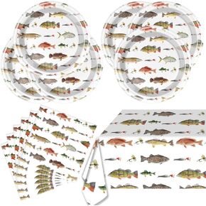 Gone Fishing Party Tableware, Fishing 20Plates,20Napkins1Tablecloth, Fisherman Theme Ofishally Birthday Decor