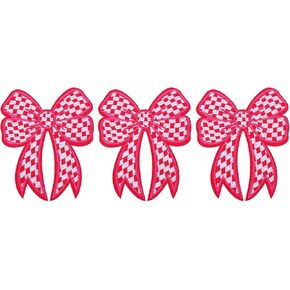 PATIKIL Iron on Patches, 3 Pack Checkered Bow Knot Patches Fabric Embroidered Patches Decorative Applique for Jeans Hats Backpacks Shirts Clothes DIY Sewing, Pink