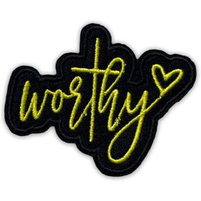 Worthy Patch 3 Inches Heart Cute Positive Motivation Meme Funny Iron On/Sew On Embroidery Fabric Applique Patches for Trucker Hats Clothes Backpack DIY Accessories Coworkers Friends Mom Gifts