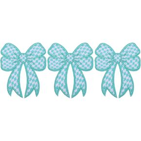 PATIKIL Iron on Patches, 3 Pack Checkered Bow Knot Patches Fabric Embroidered Patches Decorative Applique for Jeans Hats Backpacks Shirts Clothes DIY Sewing, Green