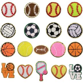 18Pcs Sports Themed Patch, Chenille Football Baseball Basketball Soccer Tennis Volleyball Iron On Patches Repair Patches Kit Sew on Embroidered DIY Accessory for Clothing Repair