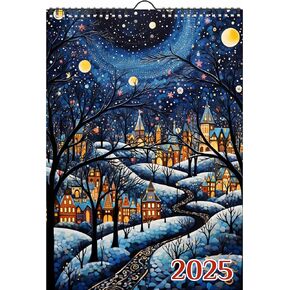 2025 Wall Calendar [12 pages 8"x12"] Serene Wintery Towns in the Christmas Season Vintage Book Illustration Poster Wysocki