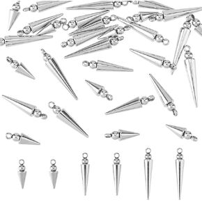 DICOSMETIC 30Pcs 3 Styles Cone Charms Stainless Steel Spike Charms 12/17.5/21.5mm Hiphop Punk Style Cone Charms Cone Bead Charms Long Spike Pendants for Jewelry Making DIY Craft, Hole: 1.4mm