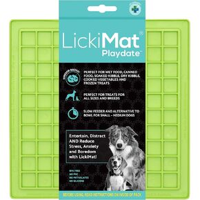 LickiMat Classic Playdate Slow Feeder for Dogs Lick Mat Boredom Anxiety Reducer Perfect for Food Treats Yogurt Liquid Food Peanut Butter Fun Alternative to a Slow Feed Dog Bowl, Green