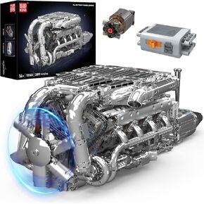 Mould King V8 Twin Turbo Engine, V8 Engine Model Kit That Runs, MOC Engineering Model Building Kit with Battery and Motor, 2899 PCS STEM Engineering Toys for Kids/Adults