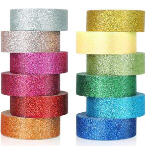 Aeborn Thin Glitter Washi Tape - 30 Rolls 10mm Rainbow Rainbow Rasking Tape Set ، شريط زخرفي نحيف لمجلة Bullet ، DIY ، مخطط ، سجل قصاصات ، عبوات هدايا (Glitter -30J)
